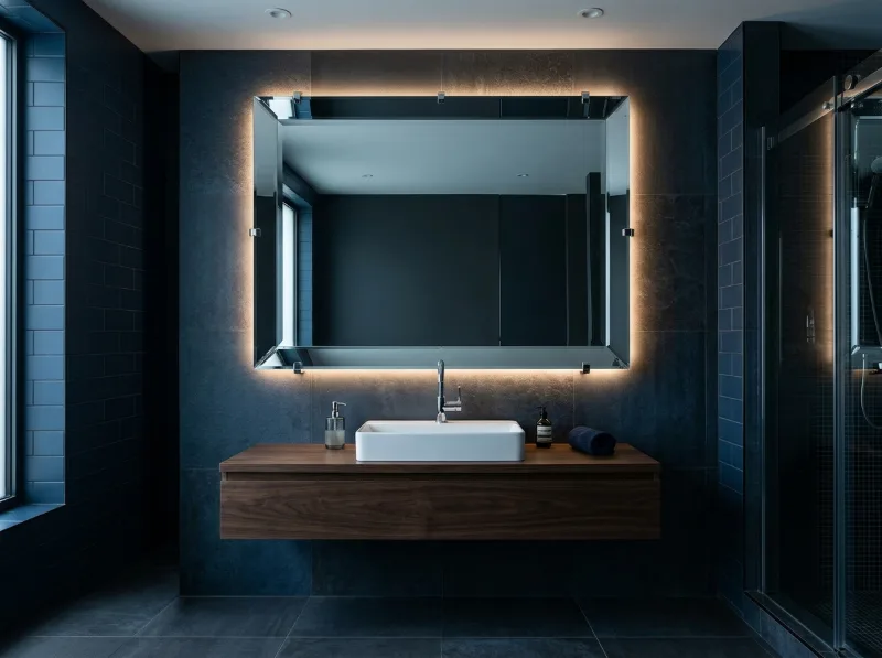 Espejo de baño con luz LED perimetral sobre lavamanos