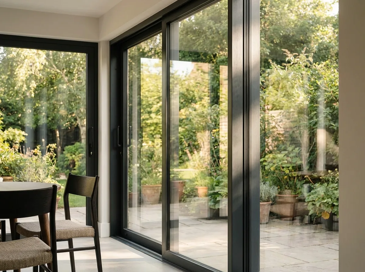 Puertas corredizas de vidrio hacia jardín