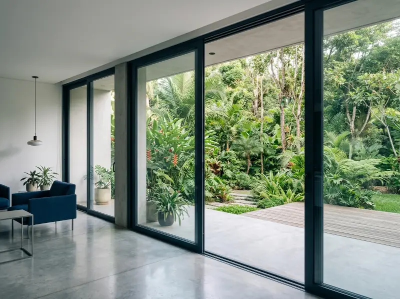 Puertas ventana corredizas en aluminio hacia jardín